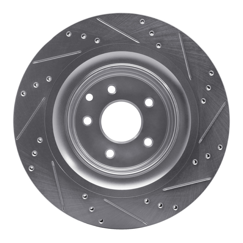 Infiniti G37 Brake Rotor (1) - Rear Left - R1 Concepts - Drilled & Slotted - Silver - `08-`25
